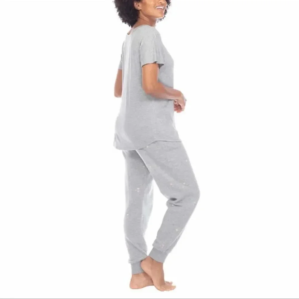 Honeydew Women’s Lounge 2-Piece Gray with Pink Hearts PJs Size Medium